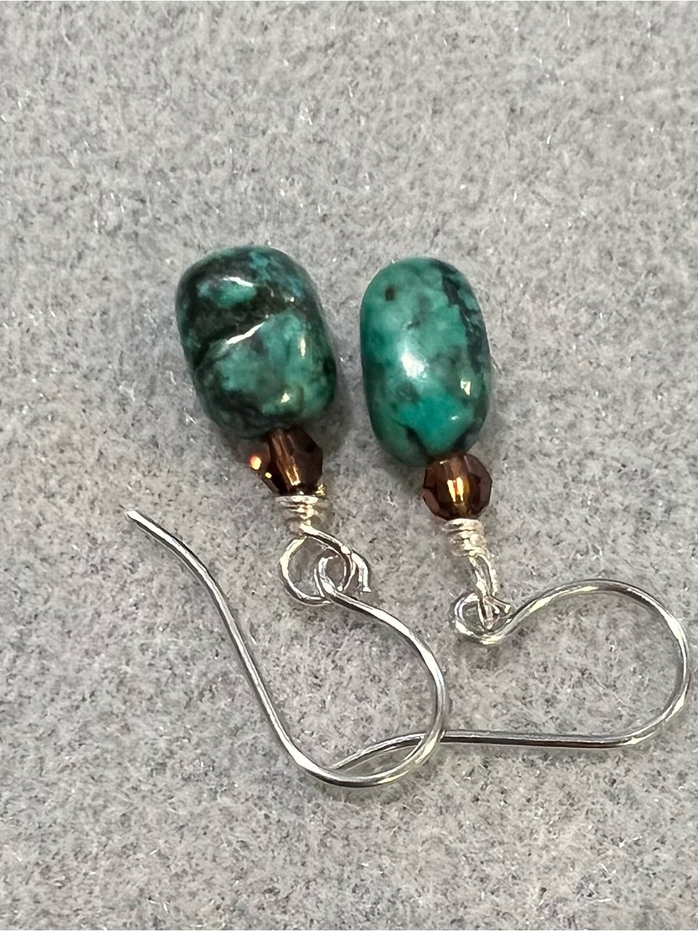 Turquoise nuggets with Smoked Topaz Swarovski crystals on stainless steel wires